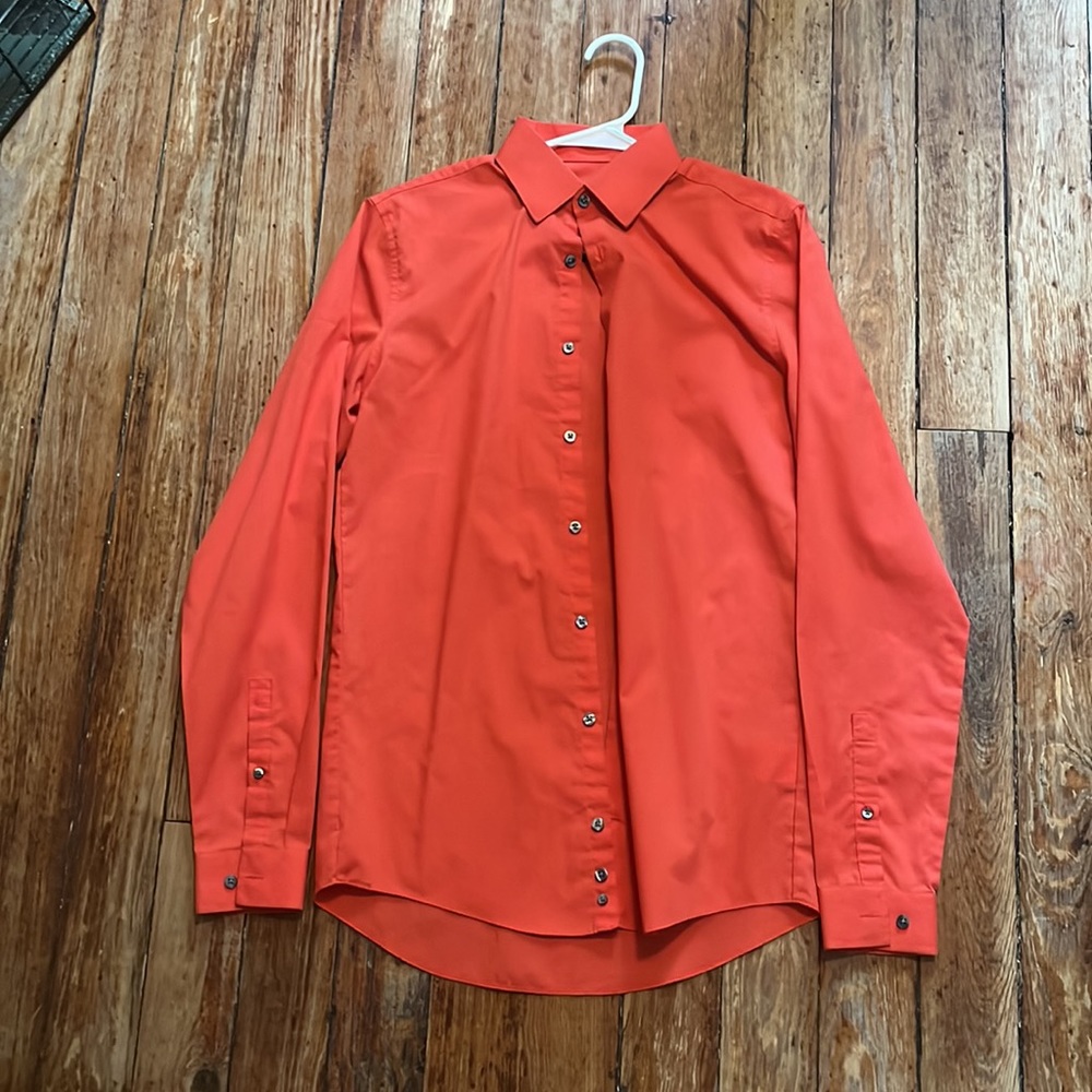 Men’s small slim fit orange button down shirt